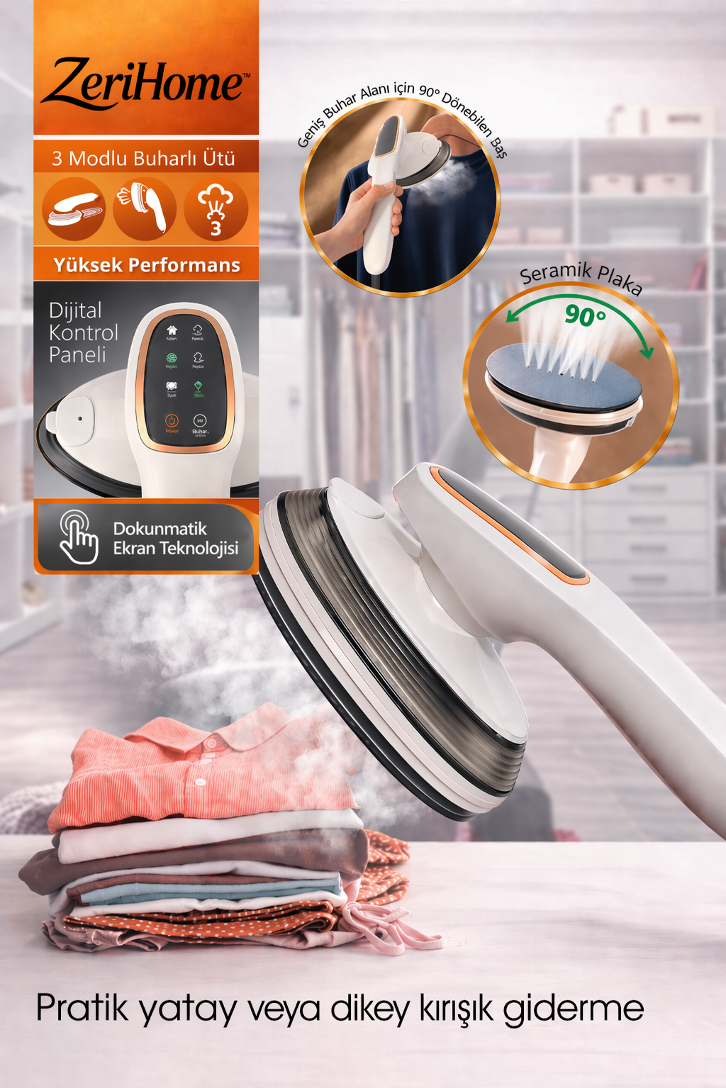 Zerihome™ Akıllı Buharlı Ütü | 3 Modlu Dokunmatik Teknoloji